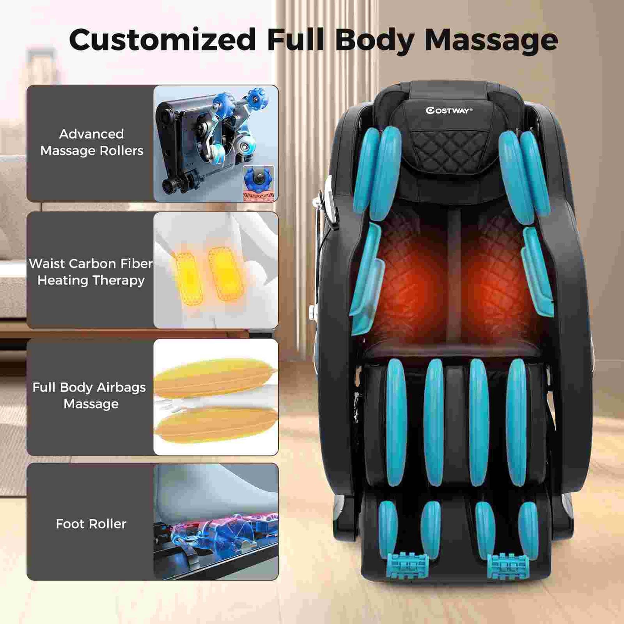 Fauteuil inclinable de massage zéro gravité Costway SL Track avec pied extensible thaïlandais