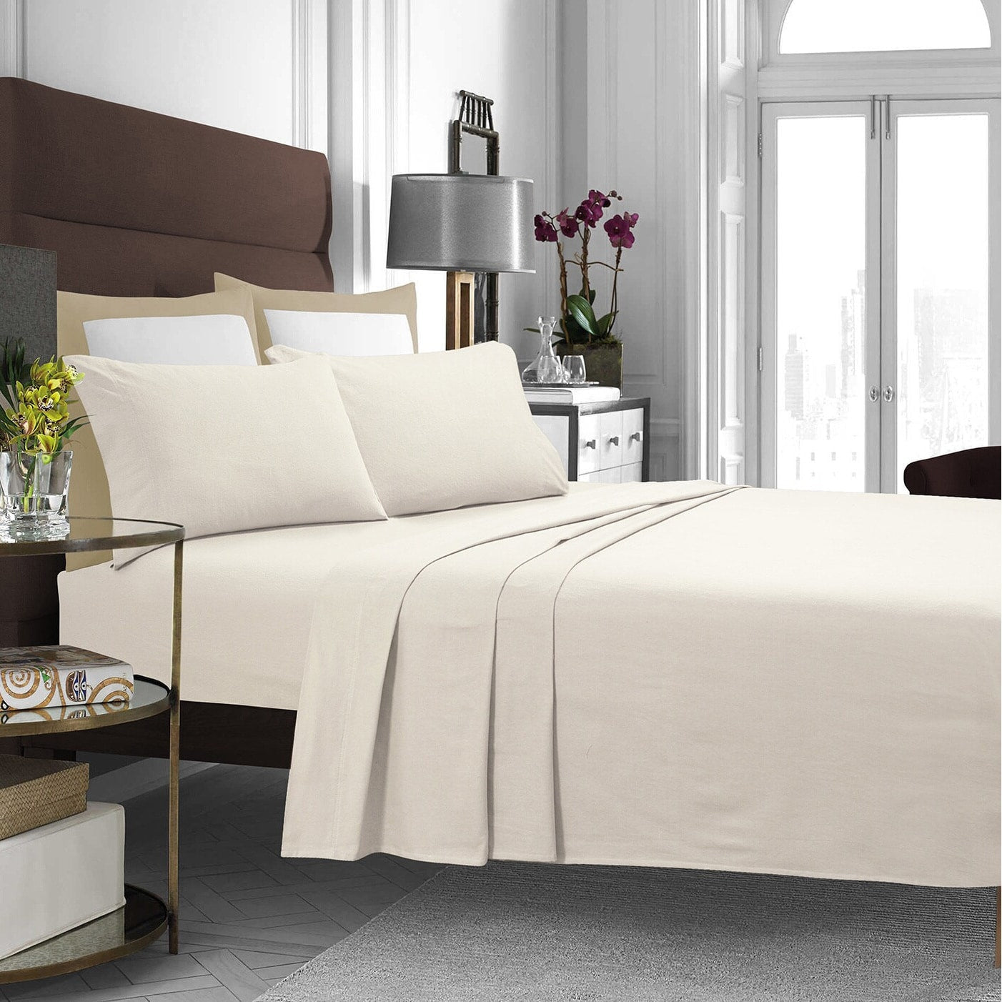 Parure de lit en flanelle de coton à poches extra profondes avec drap plat surdimensionné