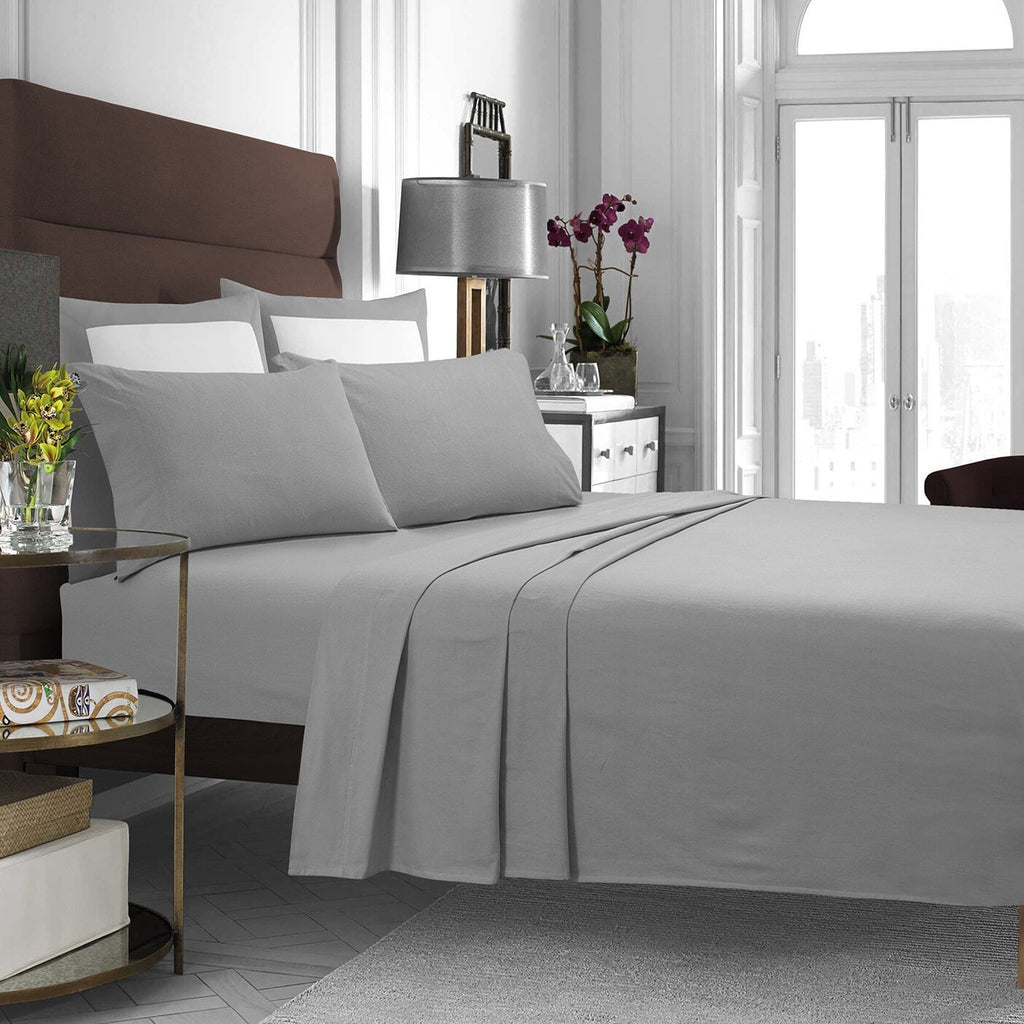 Parure de lit en flanelle de coton à poches extra profondes avec drap plat surdimensionné