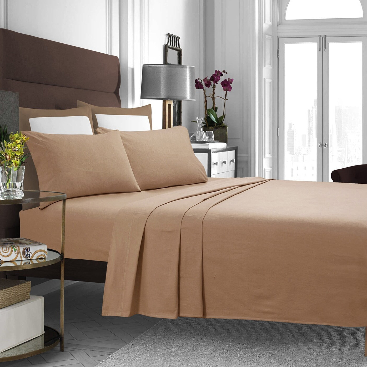 Parure de lit en flanelle de coton à poches extra profondes avec drap plat surdimensionné