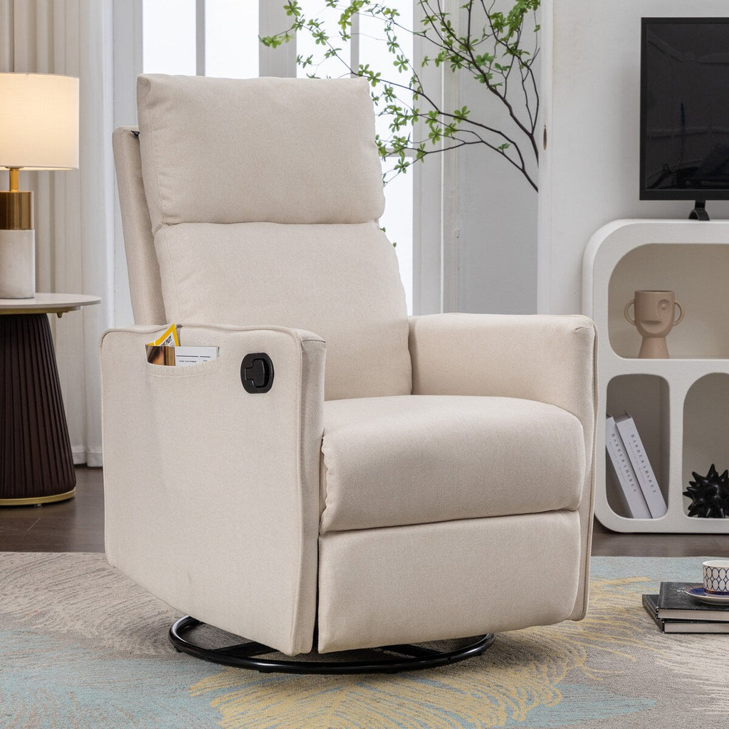 Fauteuil à bascule pivotant en coton et lin, fauteuil inclinable avec dossier réglable et repose-pieds pour chambre d'enfant
