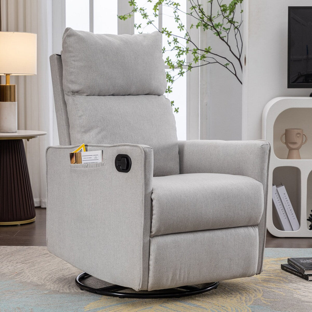 Fauteuil à bascule pivotant en coton et lin, fauteuil inclinable avec dossier réglable et repose-pieds pour chambre d'enfant