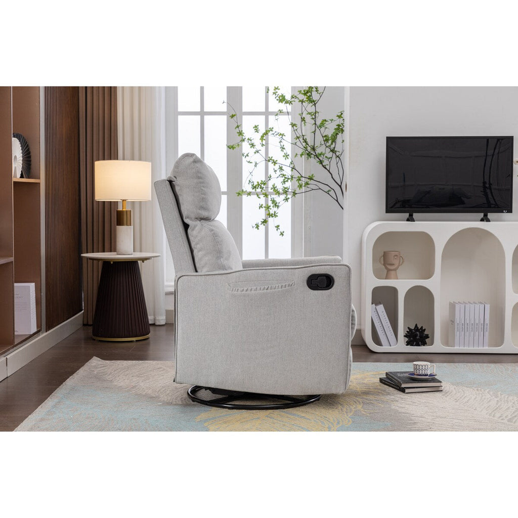 Fauteuil à bascule pivotant en coton et lin, fauteuil inclinable avec dossier réglable et repose-pieds pour chambre d'enfant