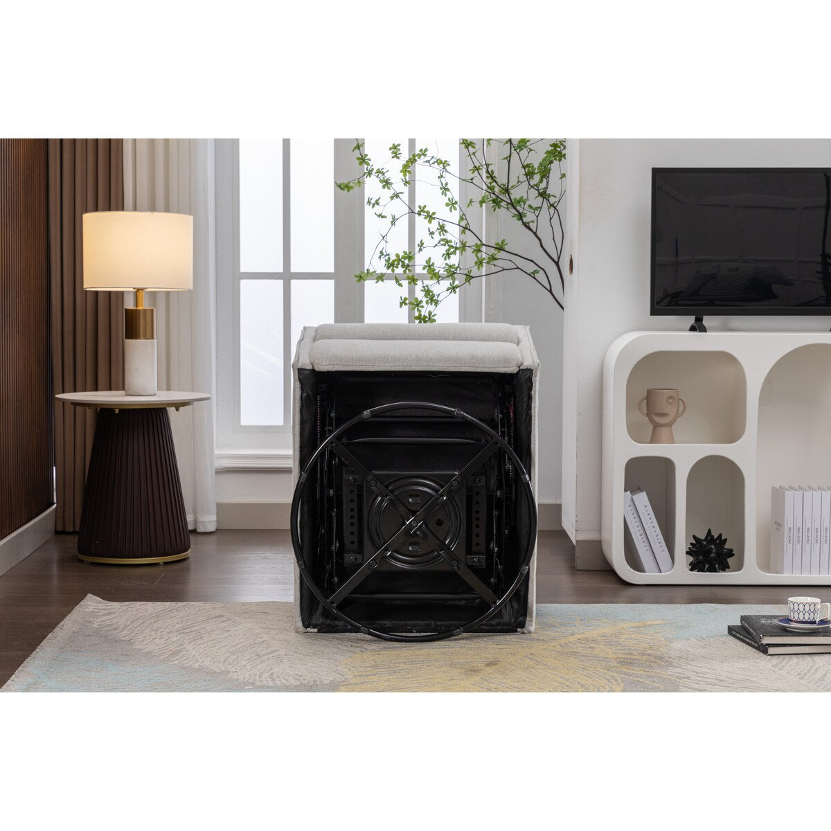 Fauteuil à bascule pivotant en coton et lin, fauteuil inclinable avec dossier réglable et repose-pieds pour chambre d'enfant