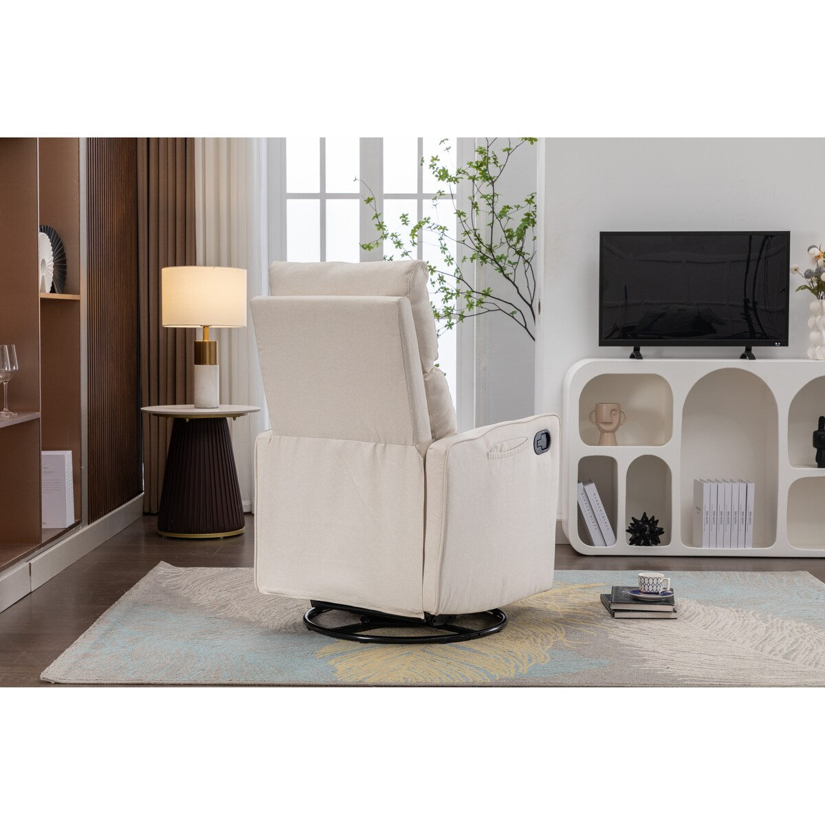 Fauteuil à bascule pivotant en coton et lin, fauteuil inclinable avec dossier réglable et repose-pieds pour chambre d'enfant