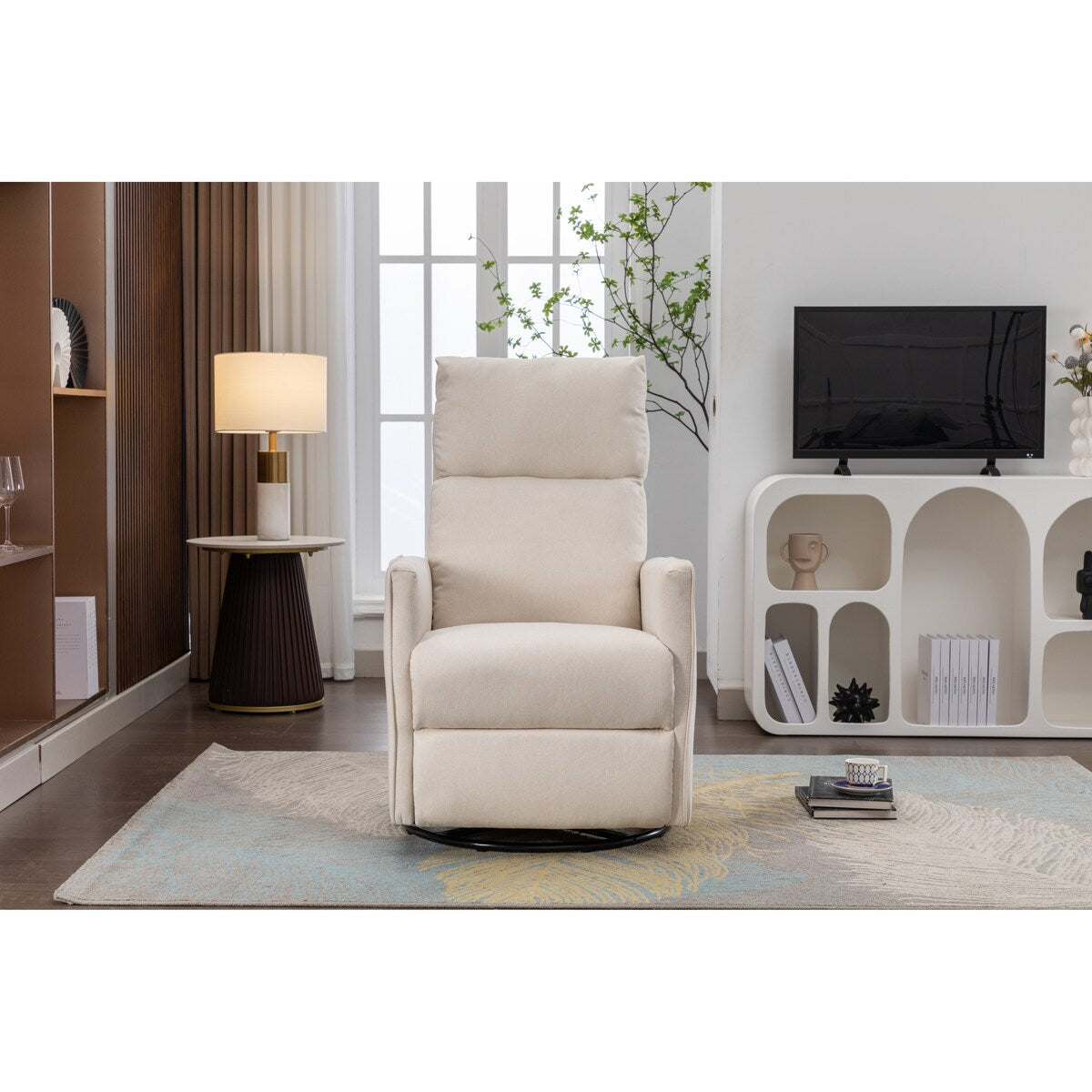 Fauteuil à bascule pivotant en coton et lin, fauteuil inclinable avec dossier réglable et repose-pieds pour chambre d'enfant