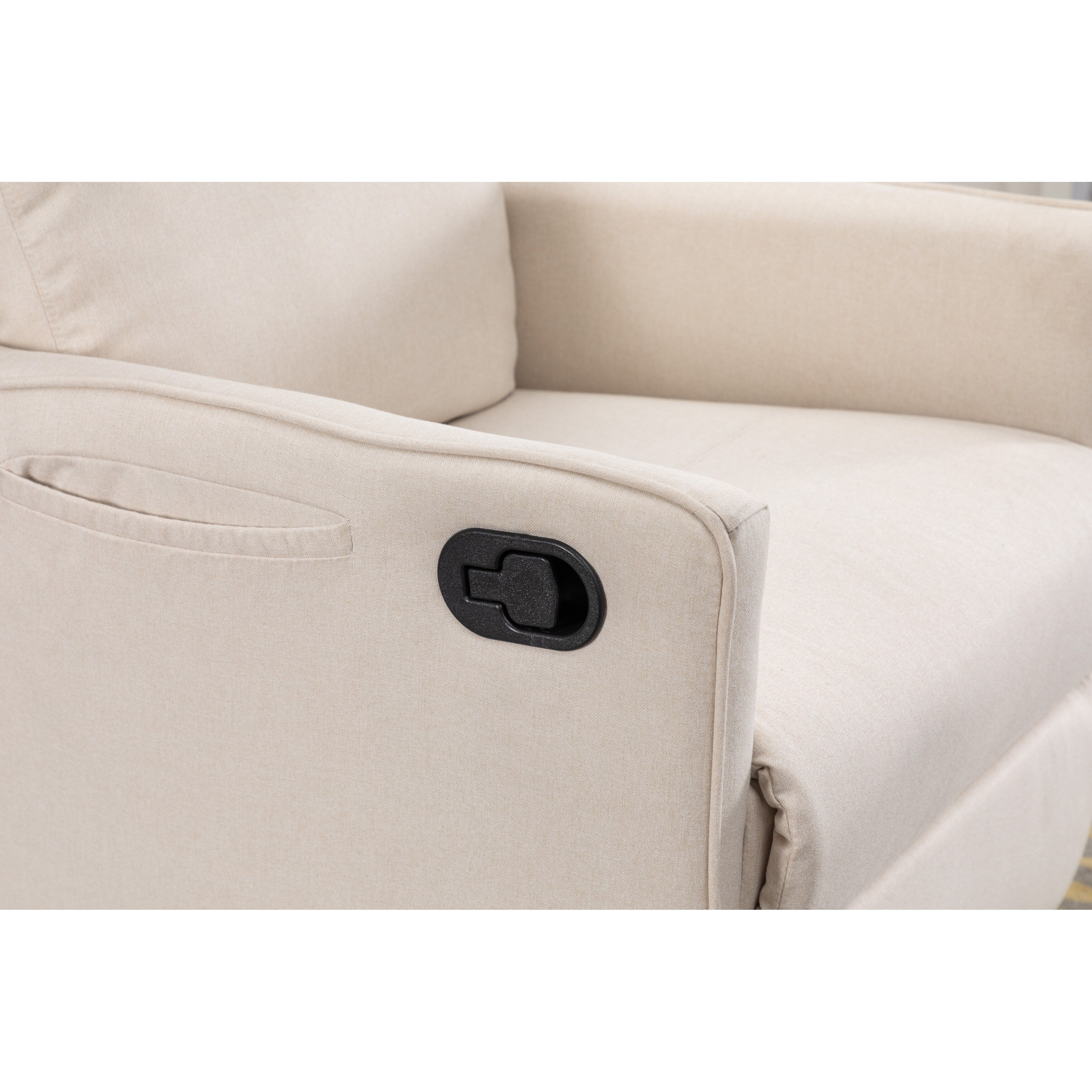 Fauteuil à bascule pivotant en coton et lin avec dossier et repose-pieds réglables