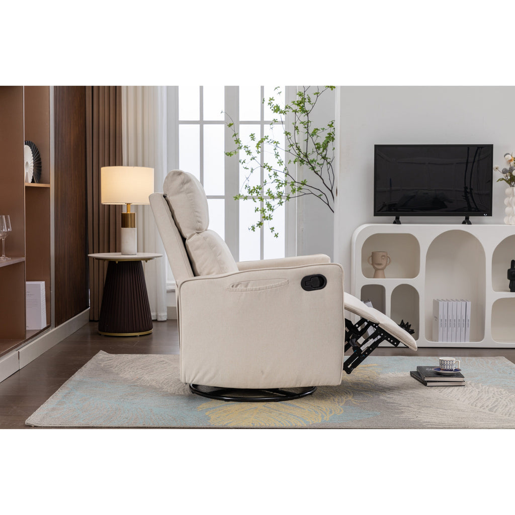 Fauteuil à bascule pivotant en coton et lin avec dossier et repose-pieds réglables