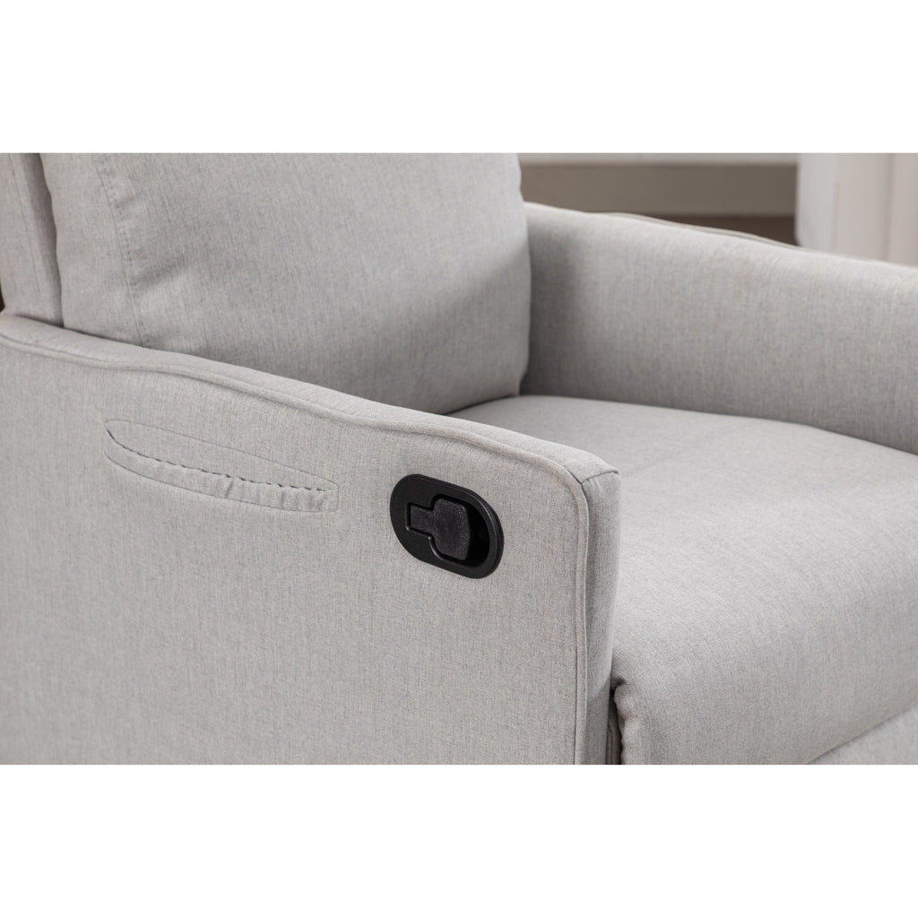 Fauteuil à bascule pivotant en coton et lin avec dossier et repose-pieds réglables