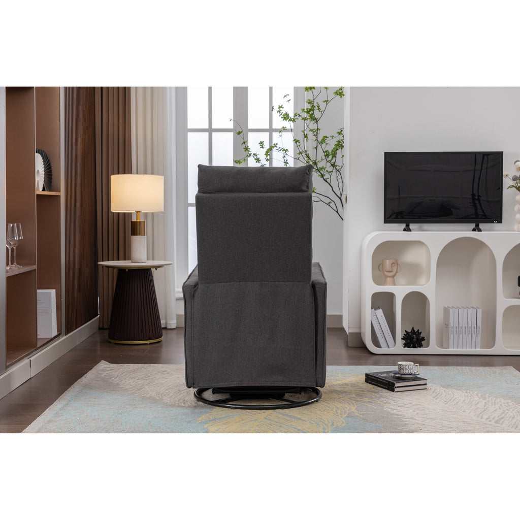 Fauteuil à bascule pivotant en coton et lin avec dossier et repose-pieds réglables