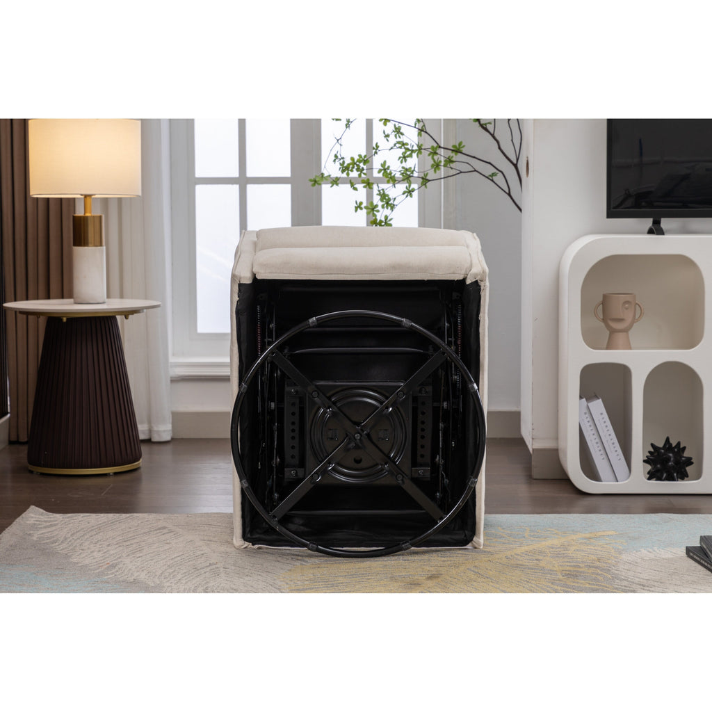 Fauteuil à bascule pivotant en coton et lin avec dossier et repose-pieds réglables