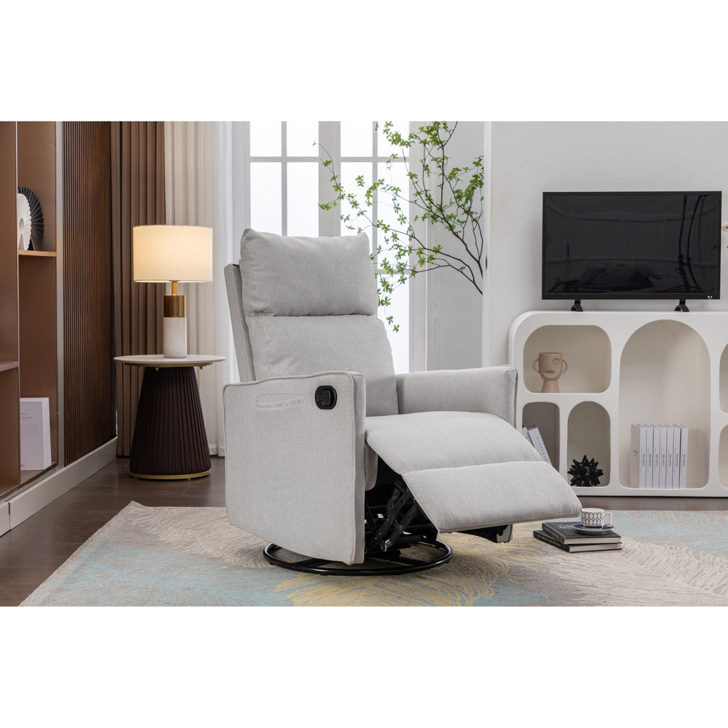 Fauteuil à bascule pivotant en coton et lin avec dossier et repose-pieds réglables