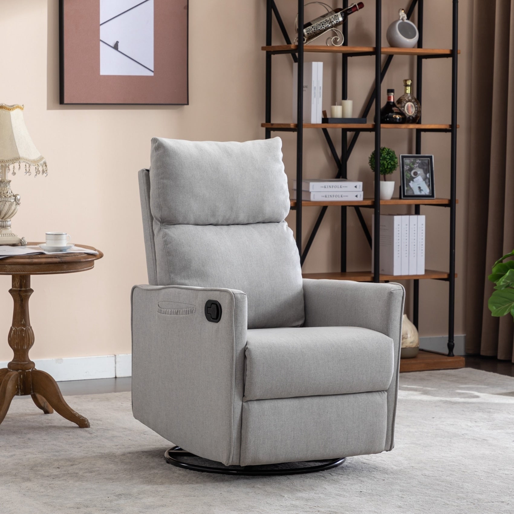 Fauteuil à bascule pivotant en tissu coton et lin