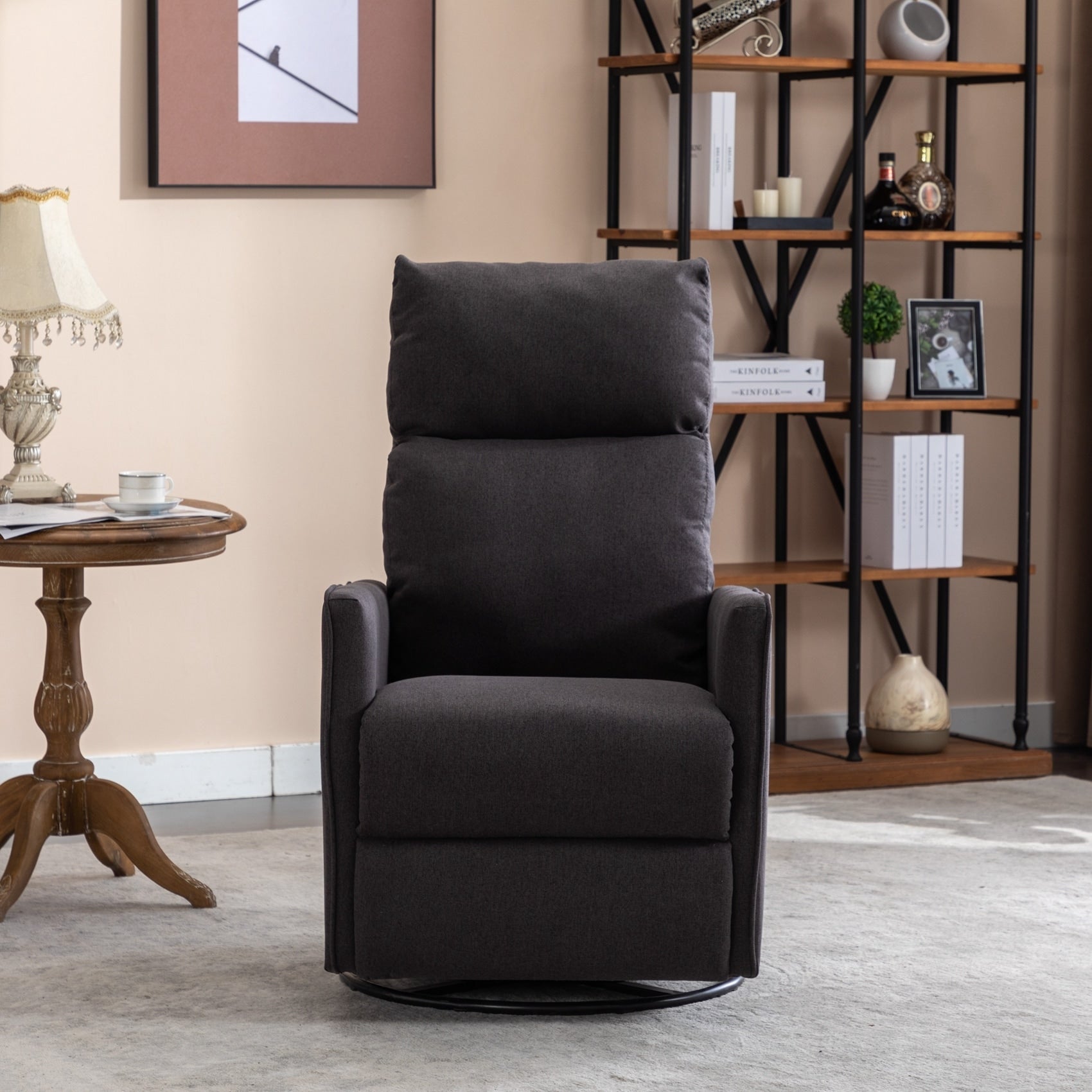 Fauteuil à bascule pivotant en tissu coton et lin