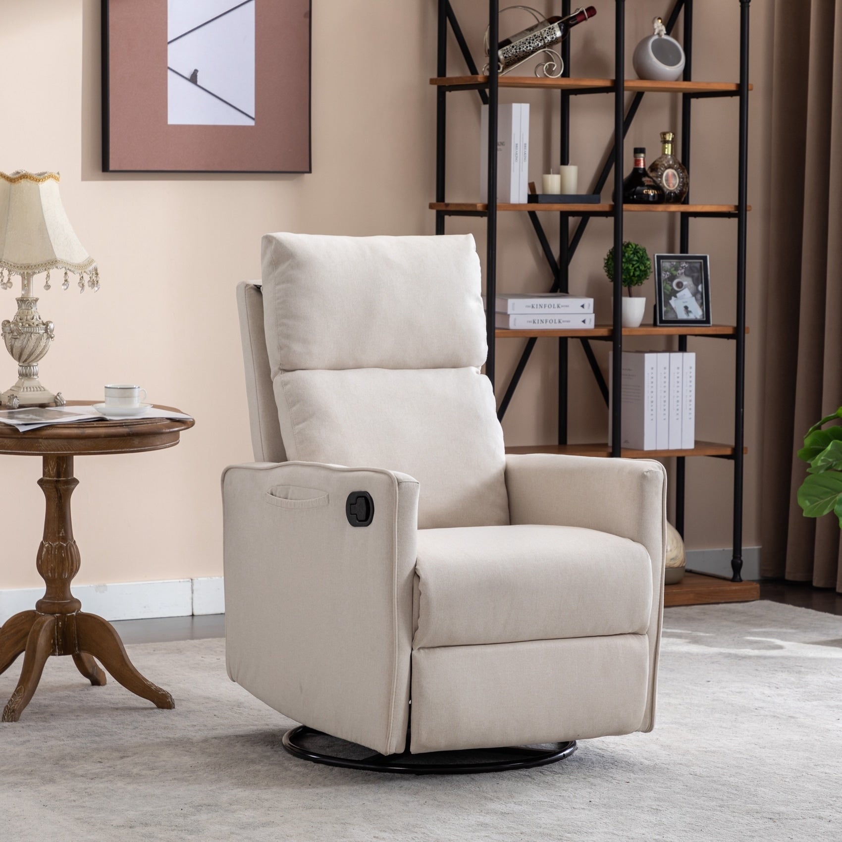 Fauteuil à bascule pivotant en tissu coton et lin