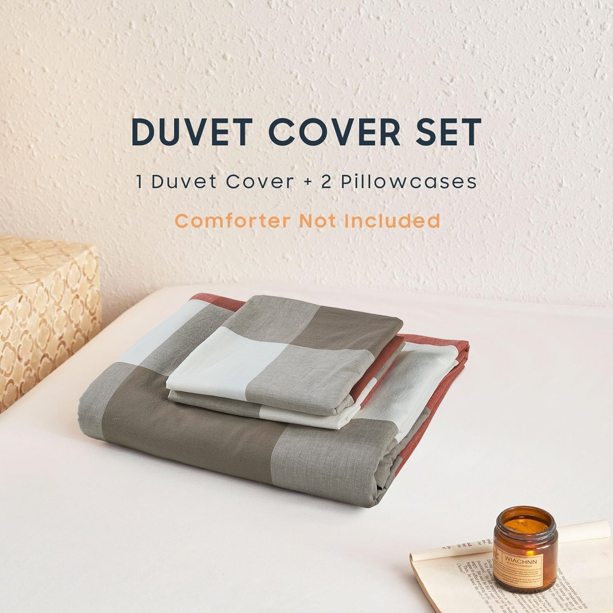 Parure de lit 3 pièces en coton à carreaux et à carreaux