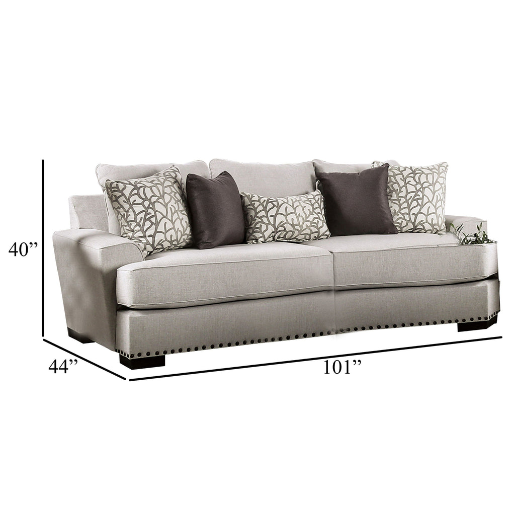 Canapé Coty, 101 pouces, gris clair, 5 coussins décoratifs, coussin d'assise en T