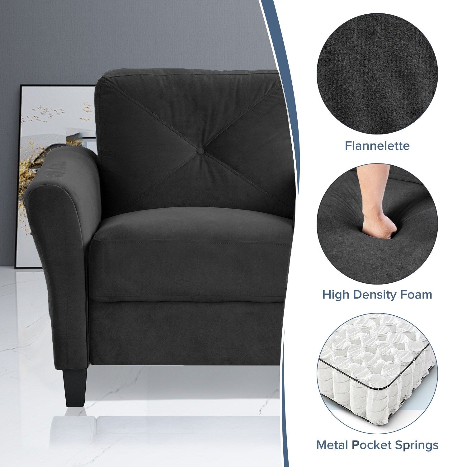 Canapés sectionnels confortables pour salon, chambre, bureau, petit espace, 3 places