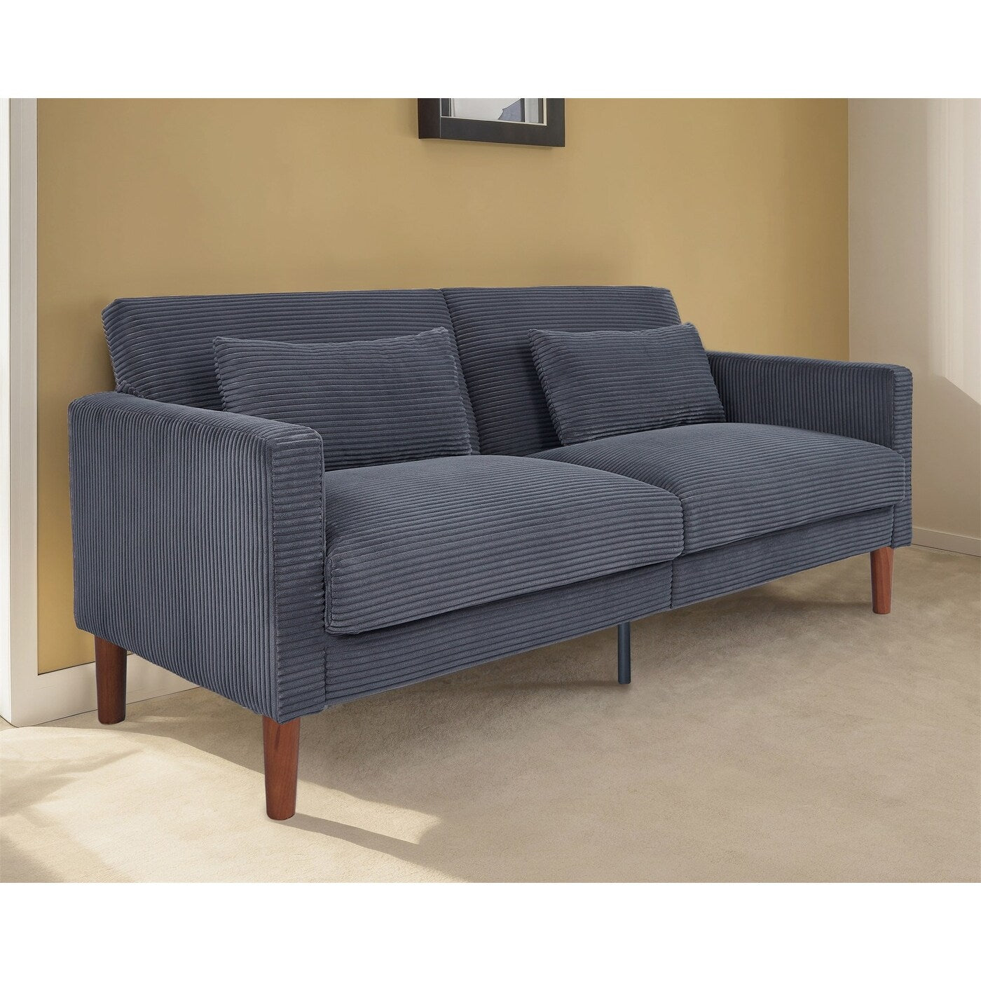 Canapé en velours côtelé avec 2 coussins pour salon et chambre à coucher