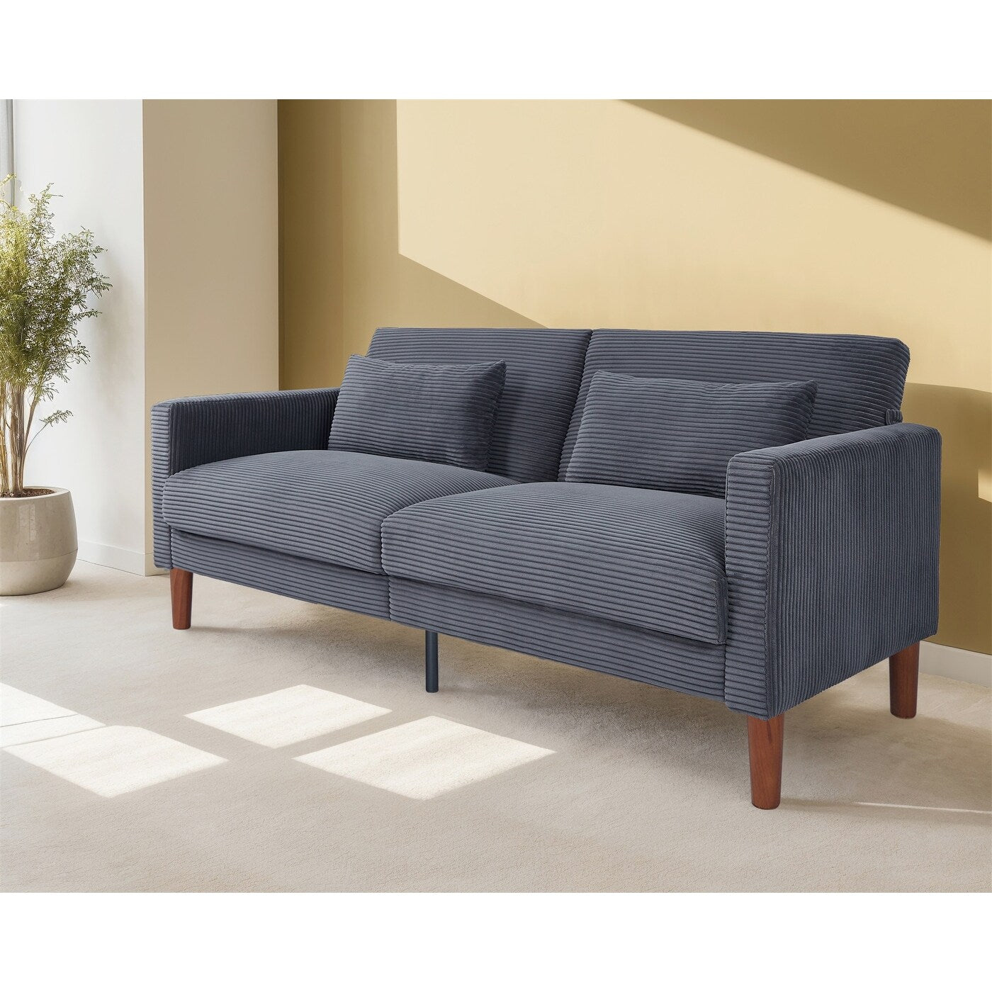 Canapé en velours côtelé avec 2 coussins pour salon et chambre à coucher