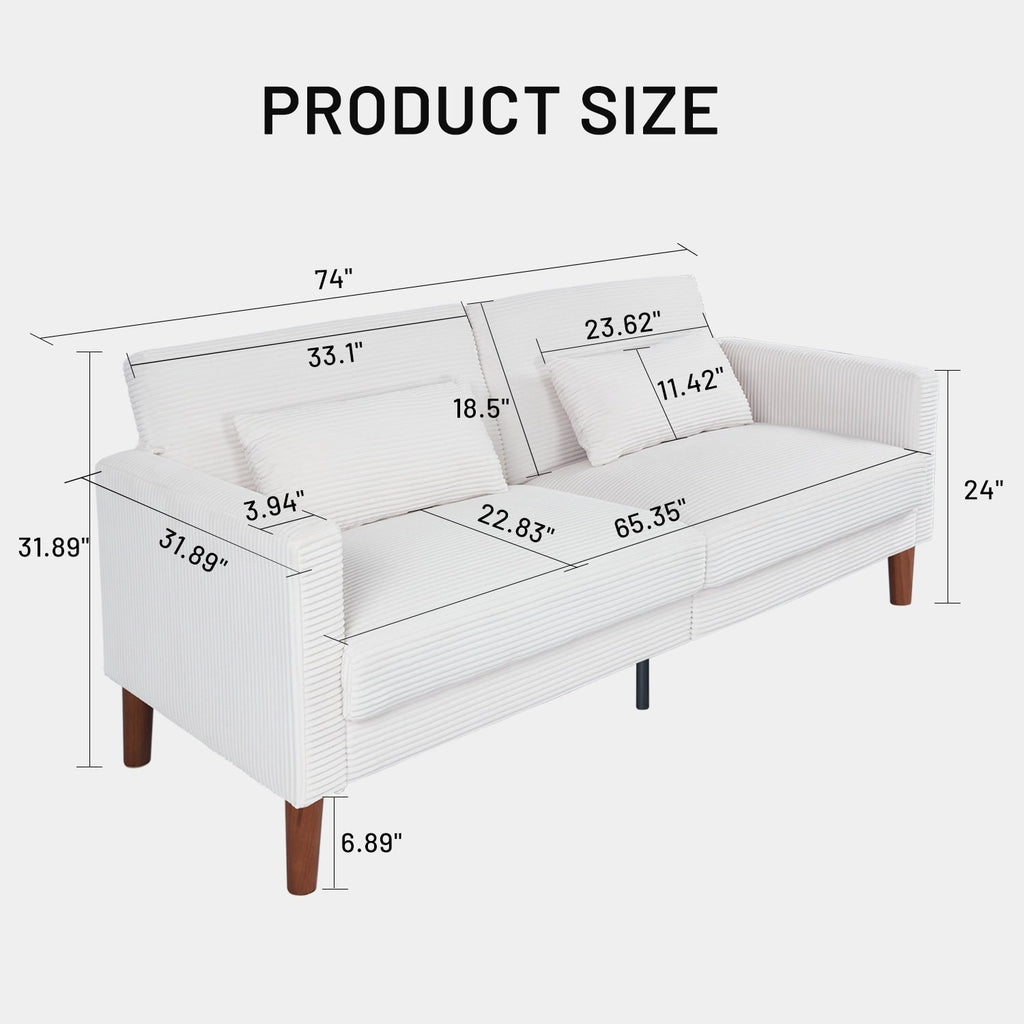 Canapé en velours côtelé avec 2 coussins pour salon et chambre à coucher