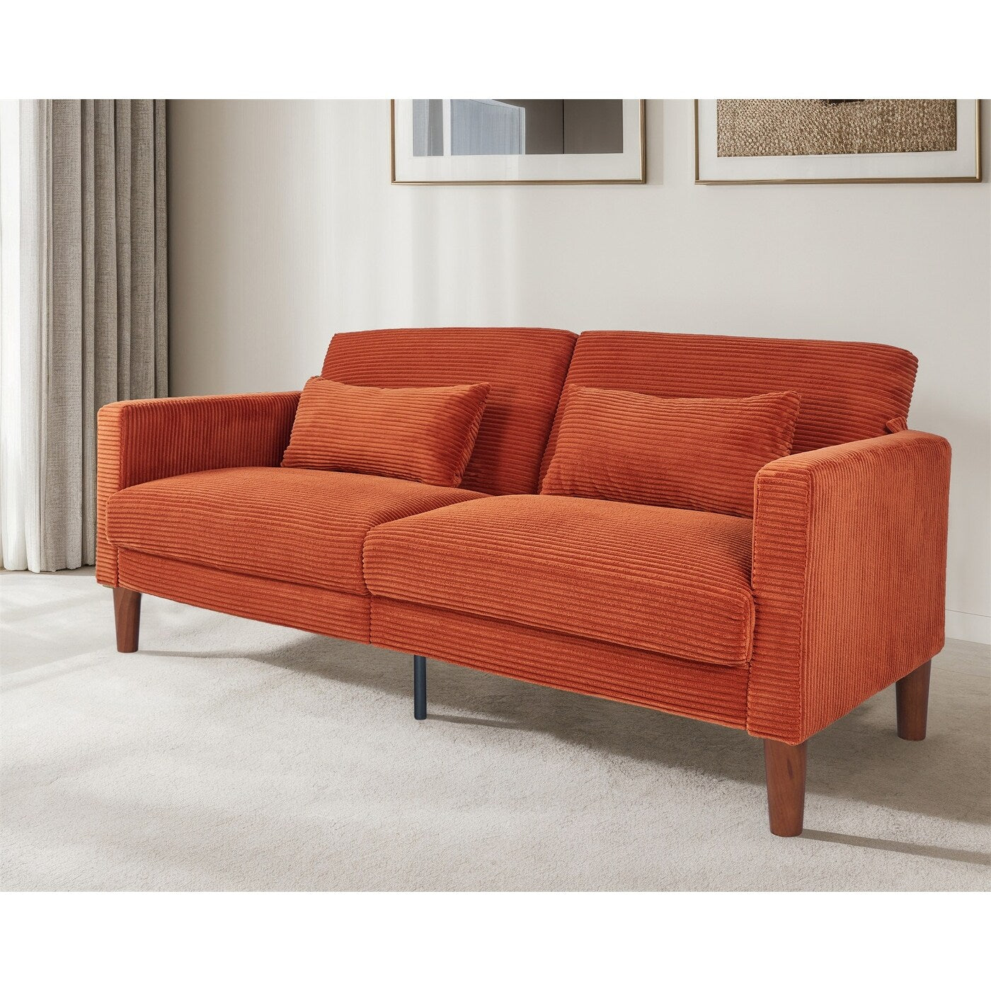 Canapé en velours côtelé avec 2 coussins pour salon et chambre à coucher