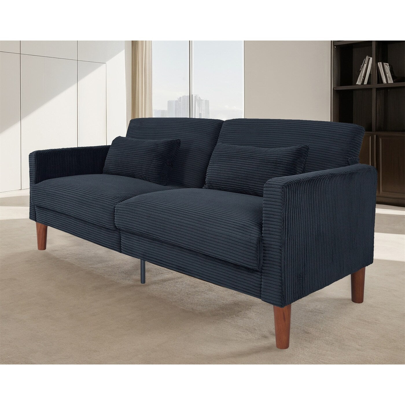 Canapé en velours côtelé avec 2 coussins pour salon et chambre à coucher