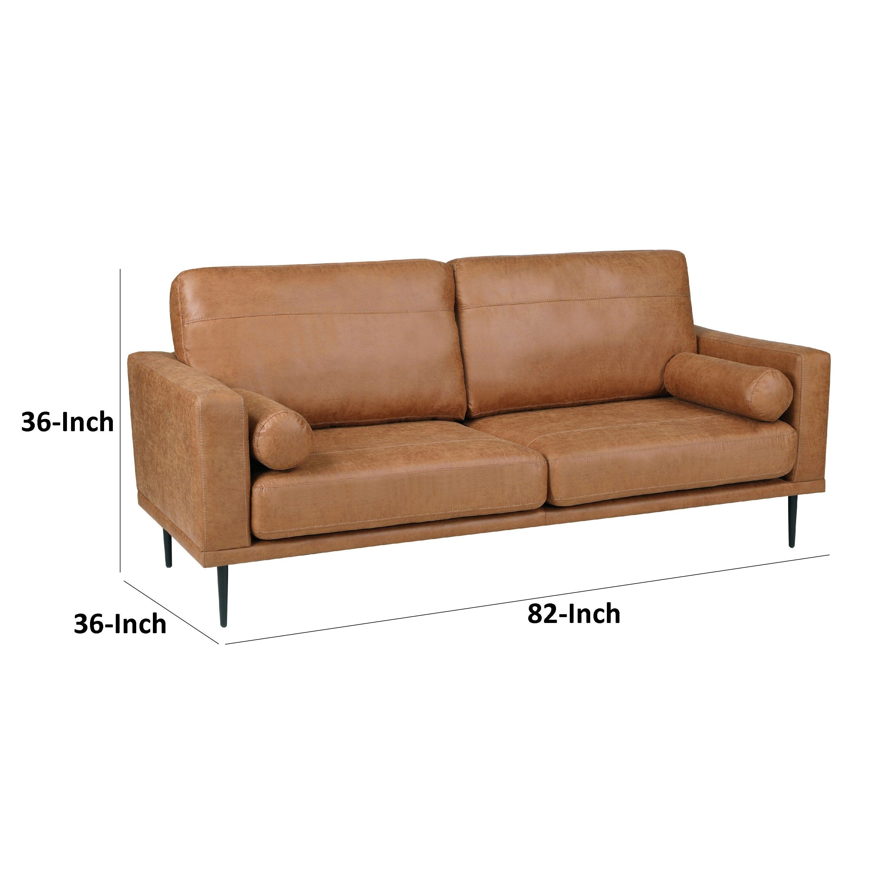 Canapé Coxi avec 2 coussins traversins, microfibre marron douce, 82 pouces