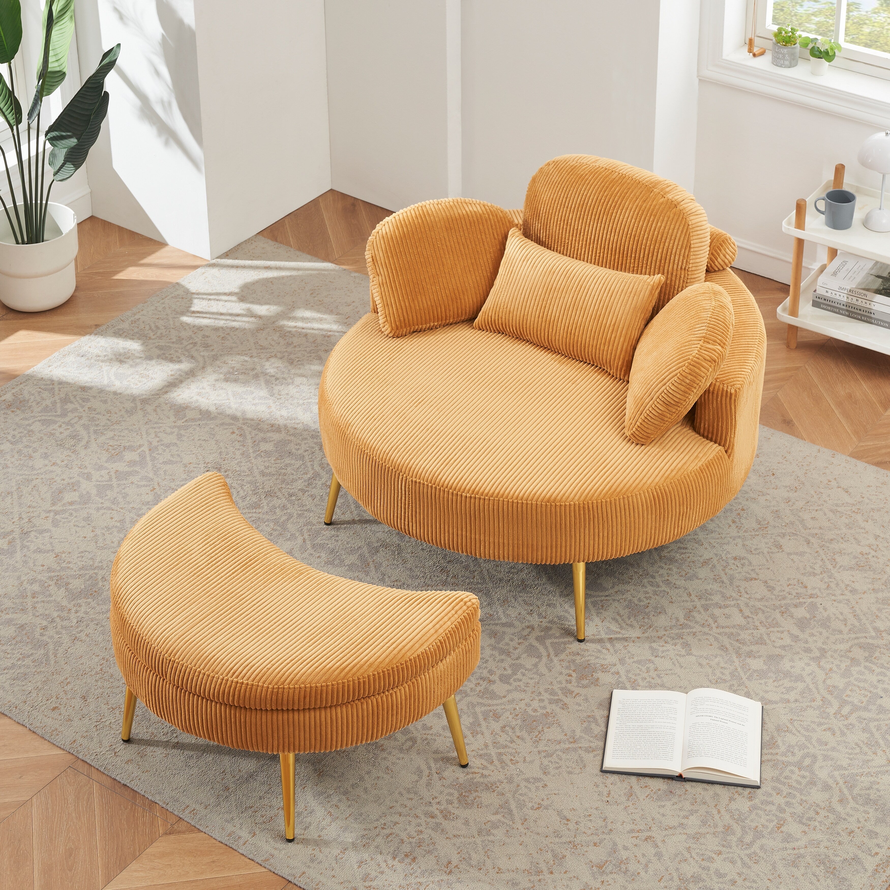 Fauteuil simple Cozy 43 avec 3 coussins - Tissu velours côtelé confortable pour salle de réunion et usage domestique
