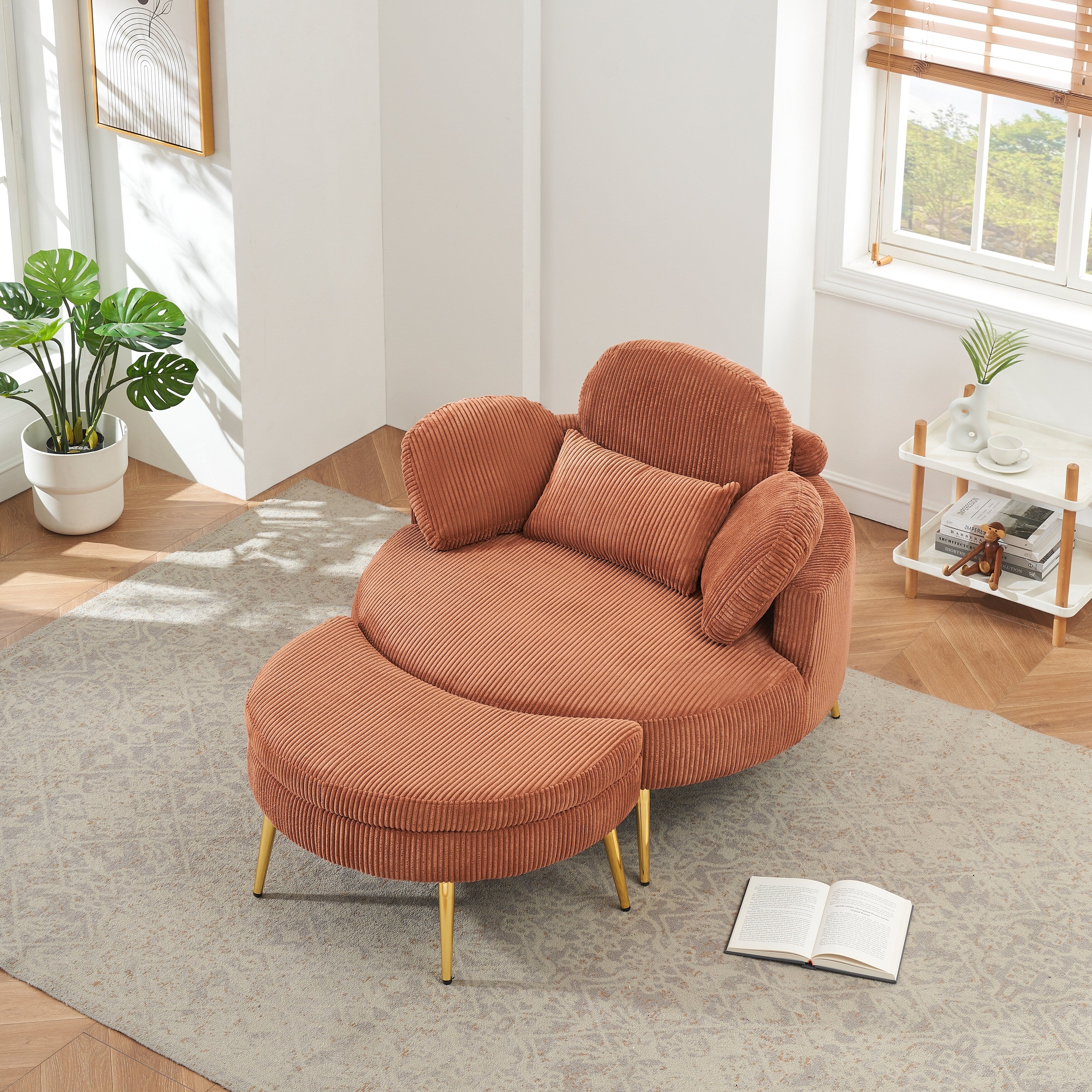 Fauteuil simple Cozy 43 avec 3 coussins - Tissu velours côtelé confortable pour salle de réunion et usage domestique
