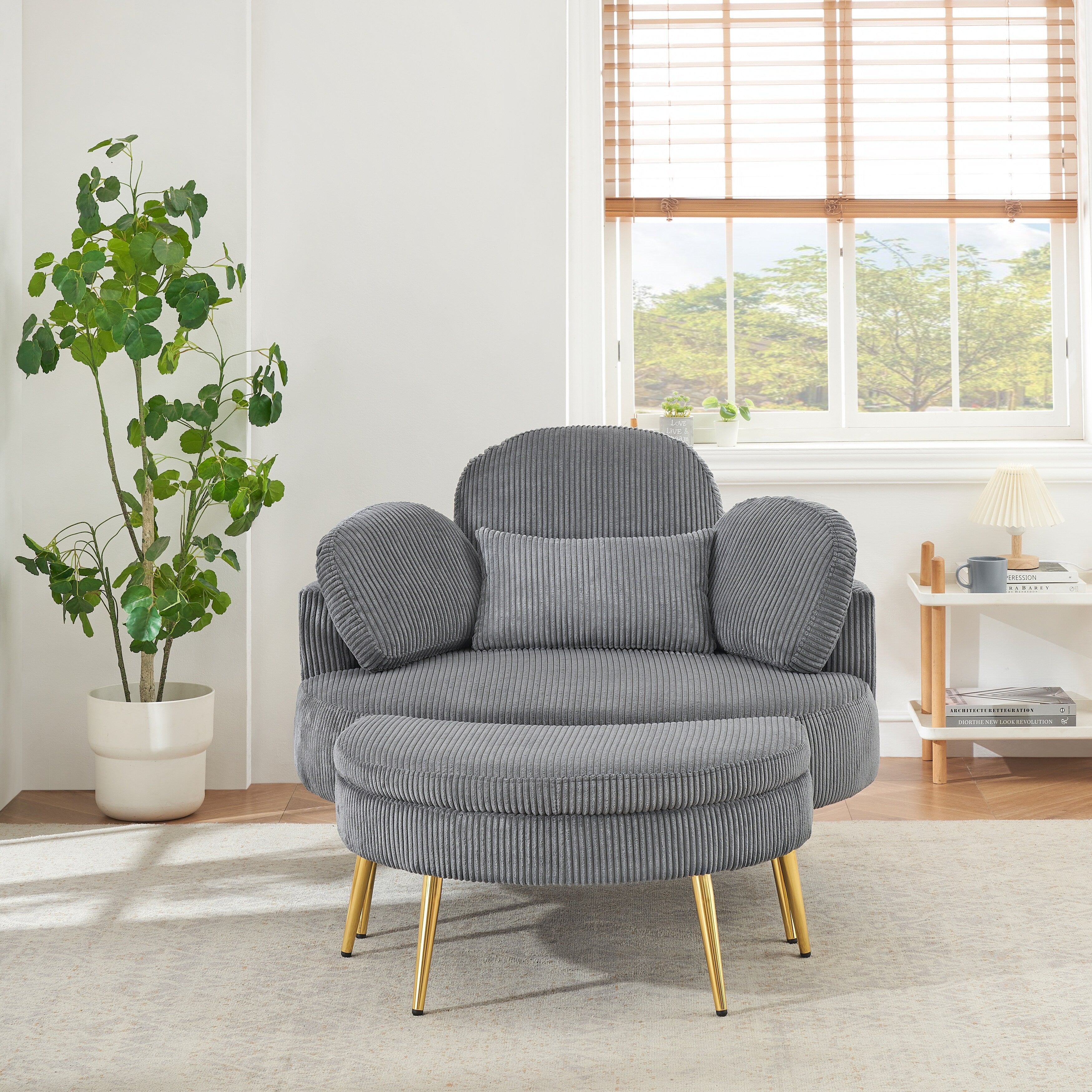 Fauteuil simple Cozy 43 avec 3 coussins - Tissu velours côtelé confortable pour salle de réunion et usage domestique