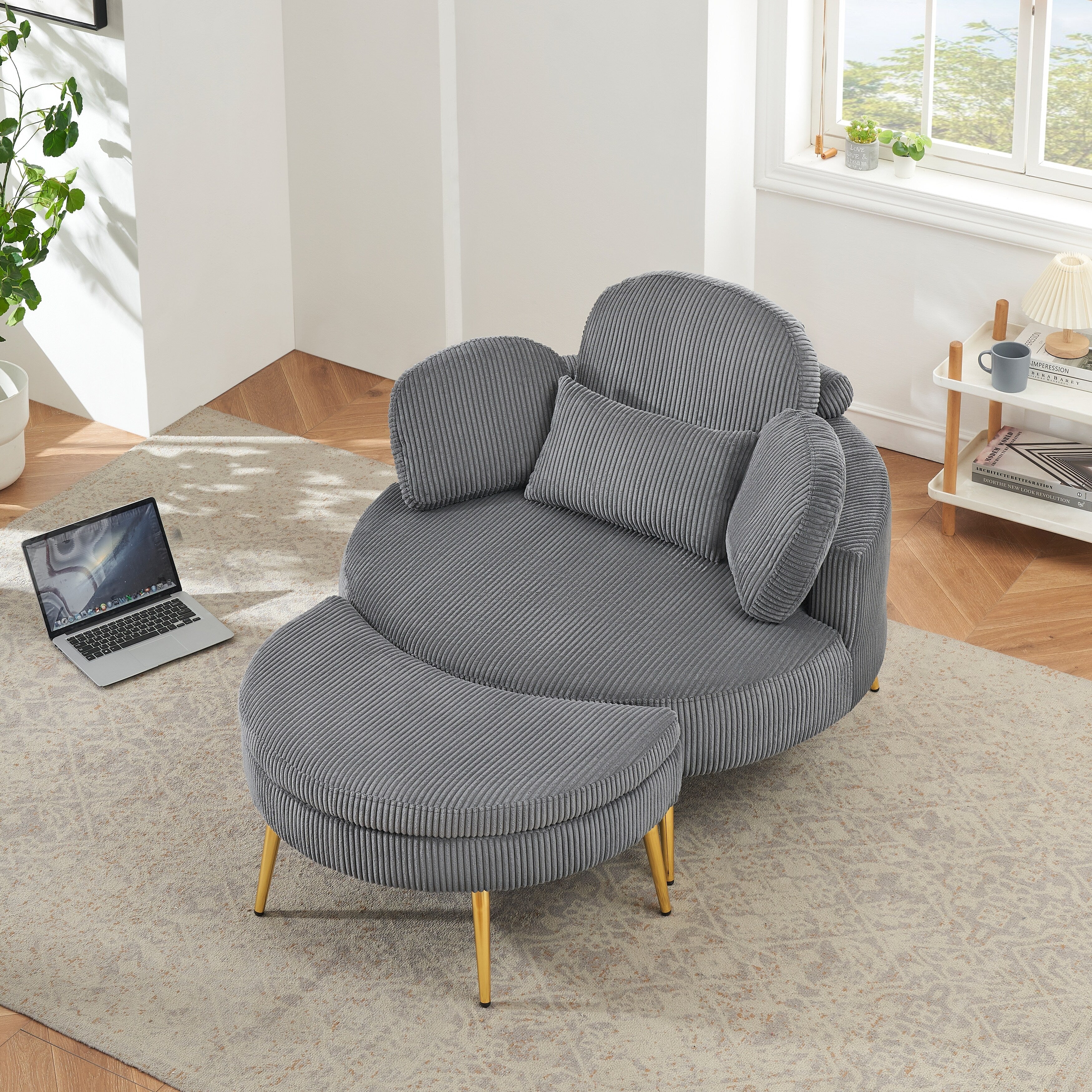 Fauteuil simple Cozy 43 avec 3 coussins - Tissu velours côtelé confortable pour salle de réunion et usage domestique