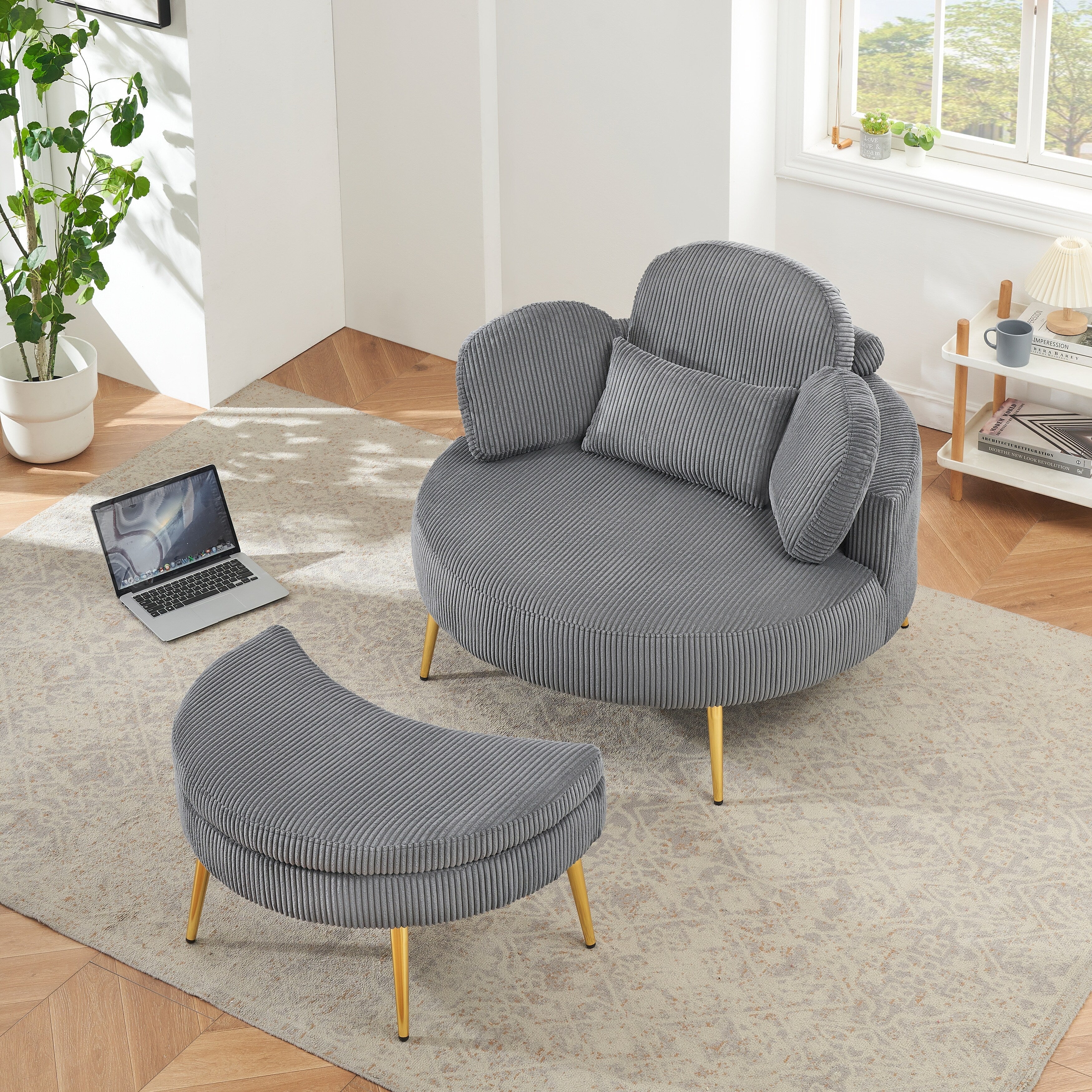 Fauteuil simple Cozy 43 avec 3 coussins - Tissu velours côtelé confortable pour salle de réunion et usage domestique