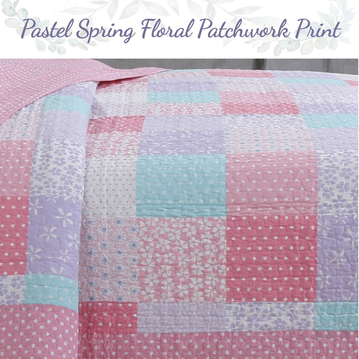 Parure de lit réversible en coton patchwork floral rose Angelina Cozy Line