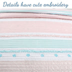 Cozy Line Home Fashions Parure de lit en coton à volants et étoiles à rayures pastel, motif floral brodé, rose clair, pêche, bleu et blanc