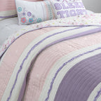 Cozy Line Home Fashions Parure de lit en coton rose et violet avec motif floral rayé, motif vigne, étoile, papillon et volants brodés