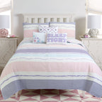 Cozy Line Home Fashions Parure de lit en coton rose et violet avec motif floral rayé, motif vigne, étoile, papillon et volants brodés