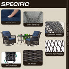 Ensemble de 3 chaises à bascule pivotantes en osier marron pour l'extérieur