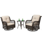 Ensemble de 3 chaises à bascule pivotantes en osier marron pour l'extérieur