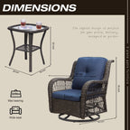 Ensemble de 3 chaises à bascule pivotantes en osier marron pour l'extérieur