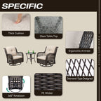 Ensemble de 3 chaises à bascule pivotantes en osier marron pour l'extérieur