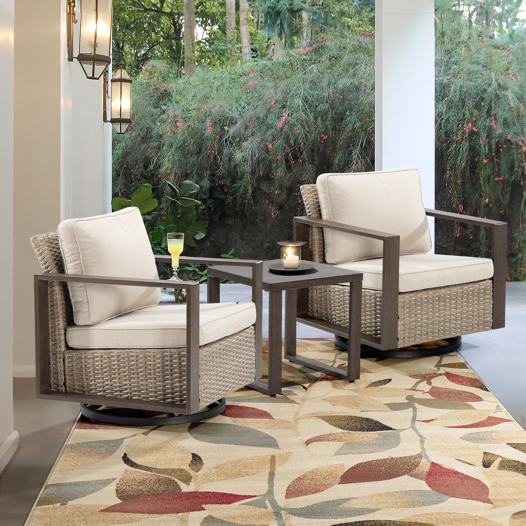 Ensemble de 3 chaises à bascule pivotantes d'extérieur Cozywor avec table d'appoint