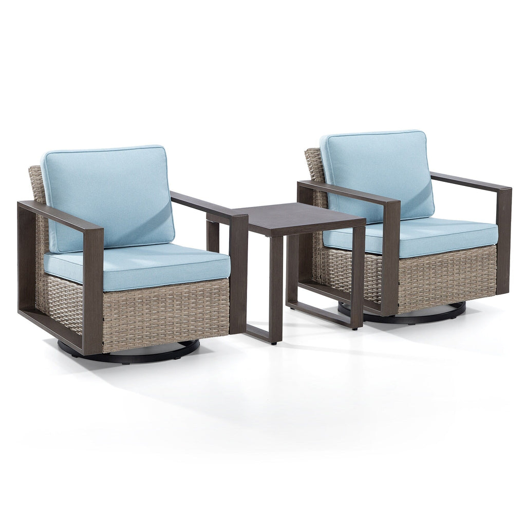 Ensemble de 3 chaises à bascule pivotantes d'extérieur Cozywor avec table d'appoint