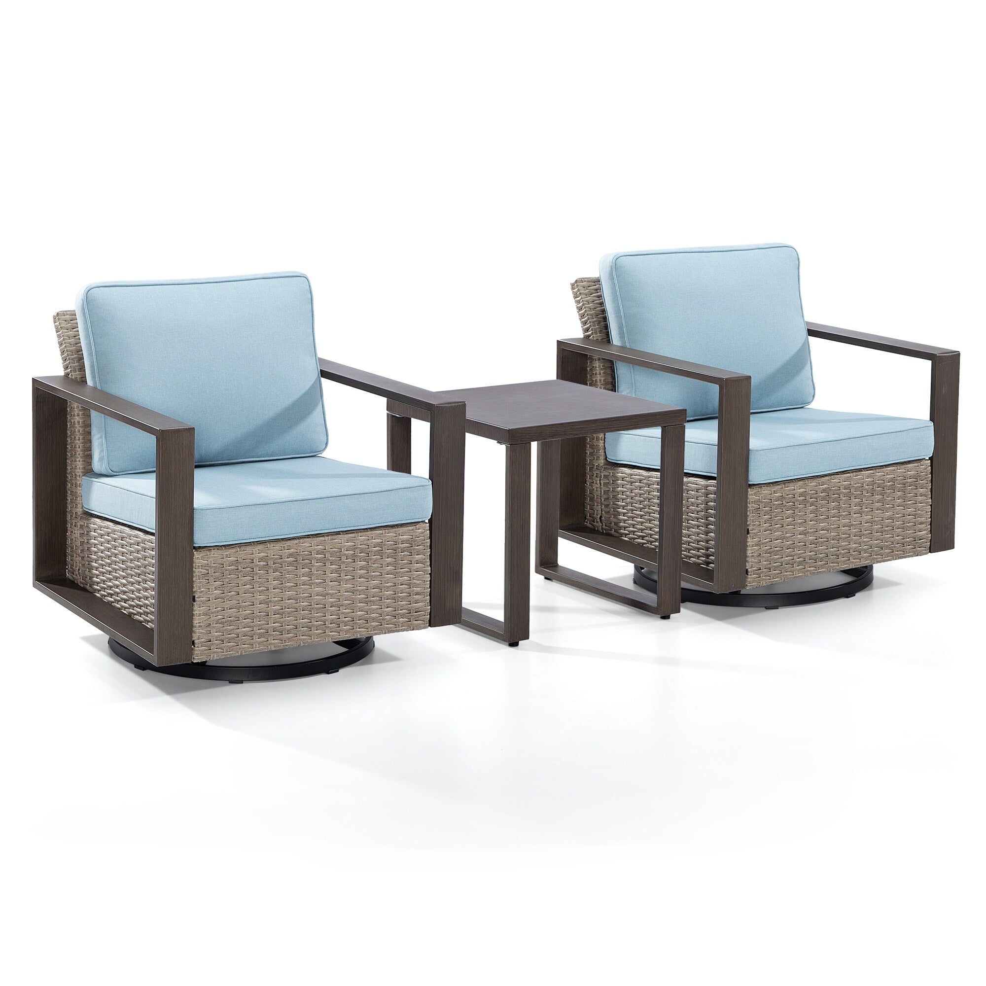 Ensemble de 3 chaises à bascule pivotantes d'extérieur Cozywor avec table d'appoint