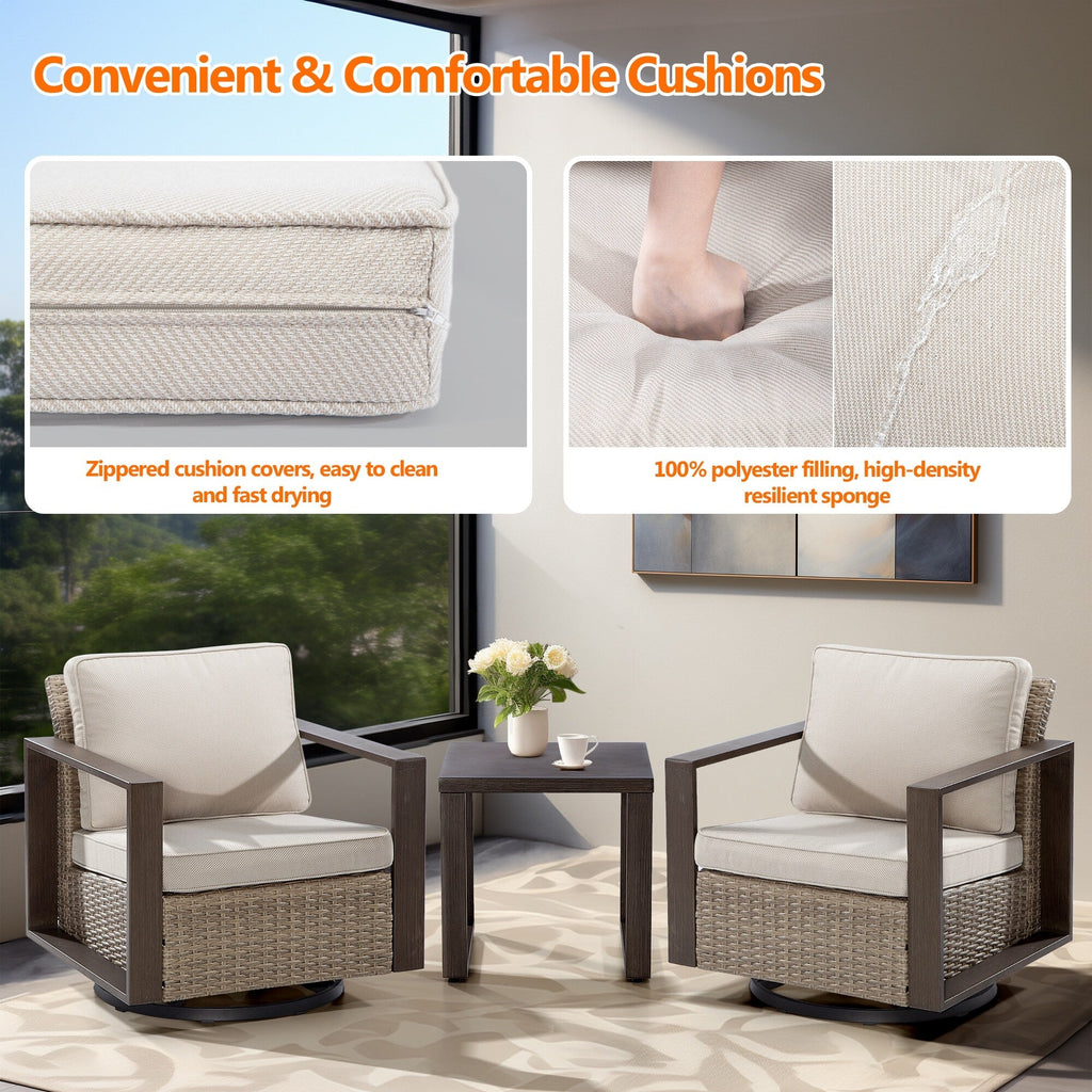 Ensemble de 3 chaises à bascule pivotantes d'extérieur Cozywor avec table d'appoint