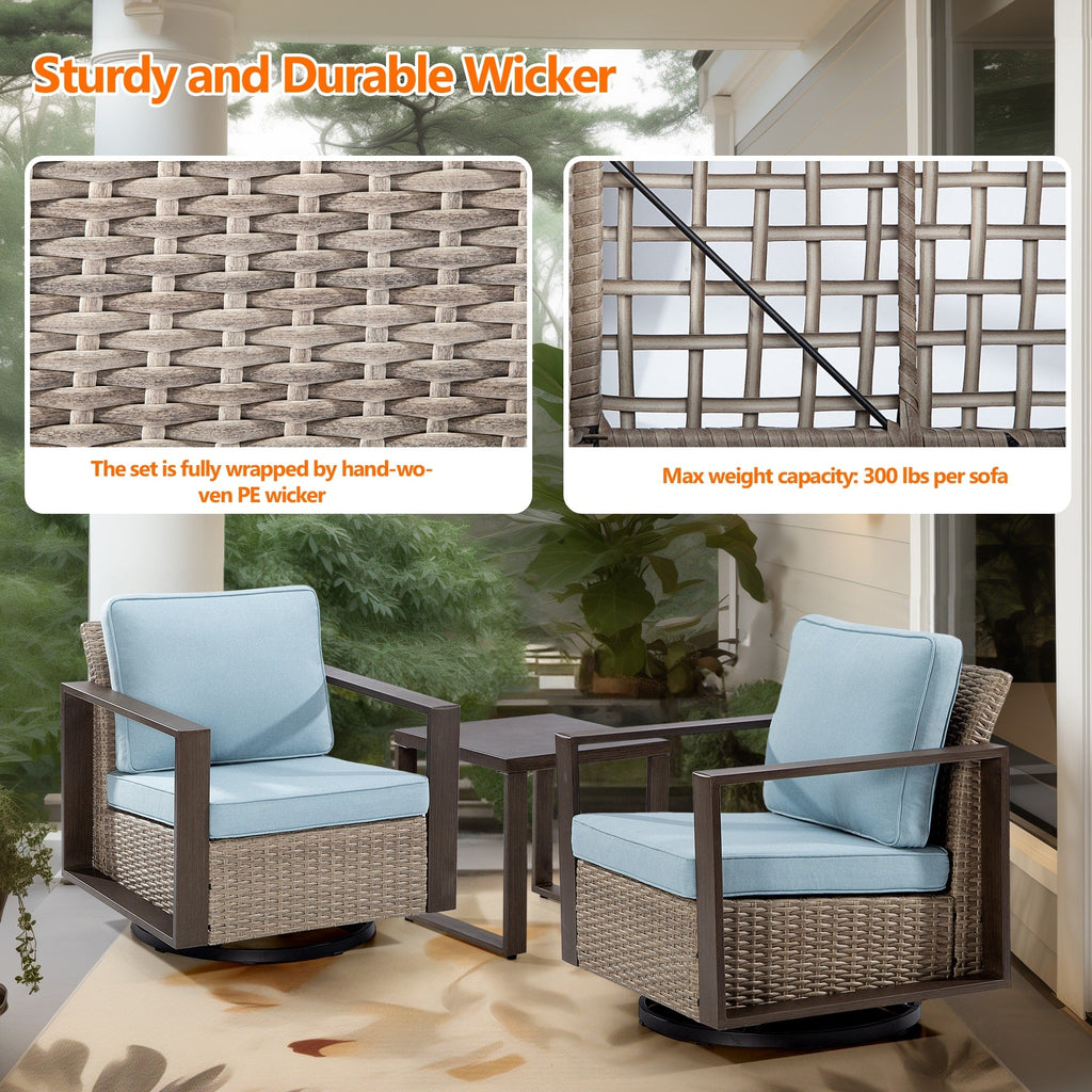 Ensemble de 3 chaises à bascule pivotantes d'extérieur Cozywor avec table d'appoint