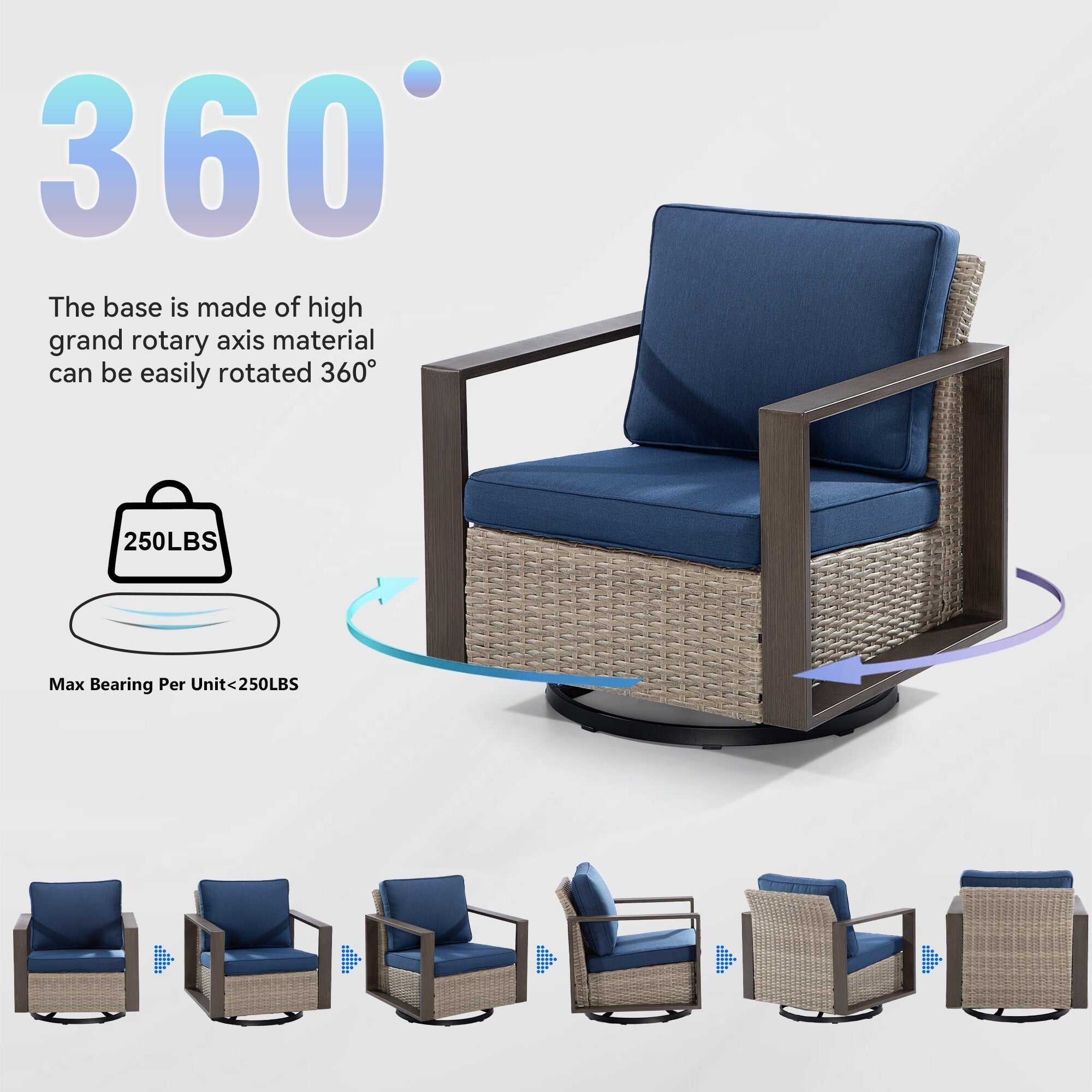 Ensemble de 3 chaises à bascule pivotantes d'extérieur Cozywor avec table d'appoint