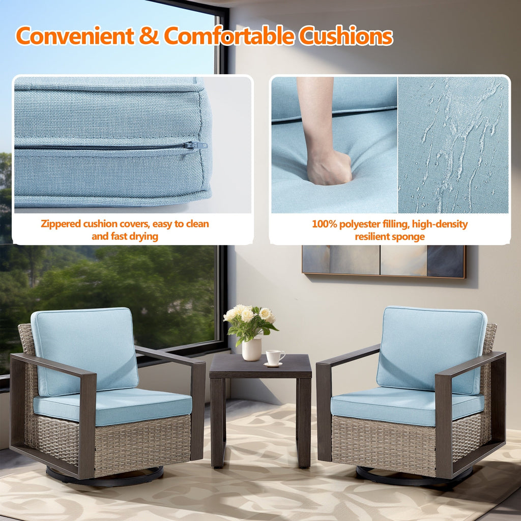 Ensemble de 3 chaises à bascule pivotantes d'extérieur Cozywor avec table d'appoint