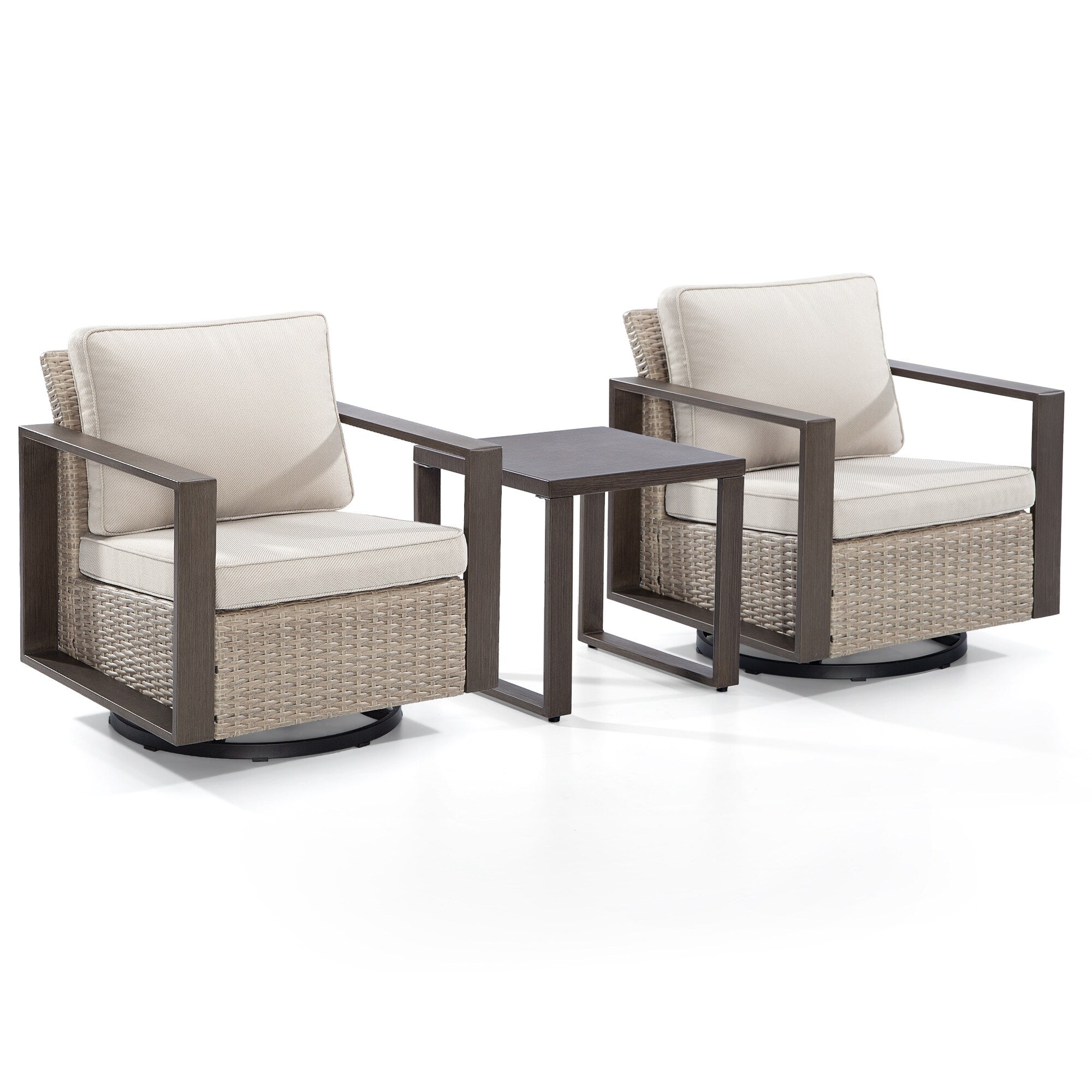 Ensemble de 3 chaises à bascule pivotantes d'extérieur Cozywor avec table d'appoint