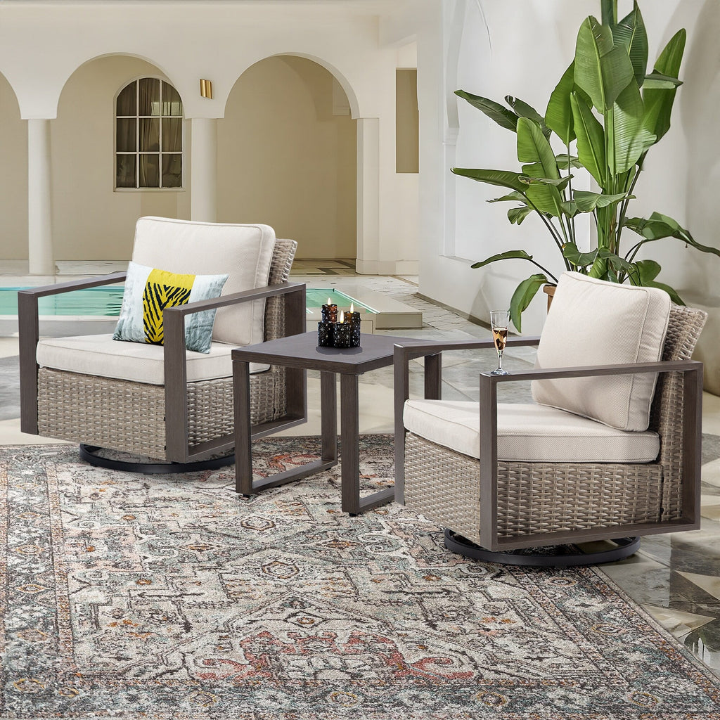 Ensemble de 3 chaises à bascule pivotantes d'extérieur Cozywor avec table d'appoint